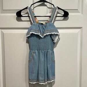 Matilda Jane Blue Denim Romper with Lace Trim